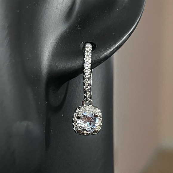 Zoé -2CT Hoop Dangle SterlingSilver Earrings With High Quality Zirconia Crystals - Picture 5 of 7